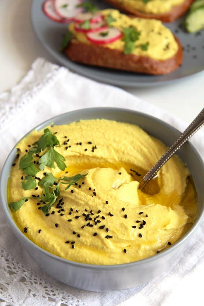 bowl with turmeric hummus