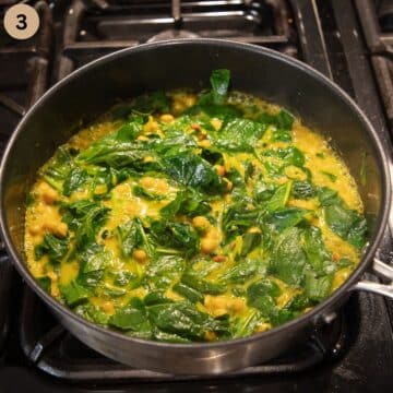 adding baby spinach to pasta sauce and letting it wilt.