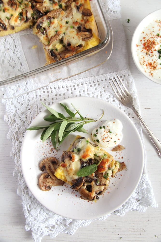 polenta with mushroom and cheese topping