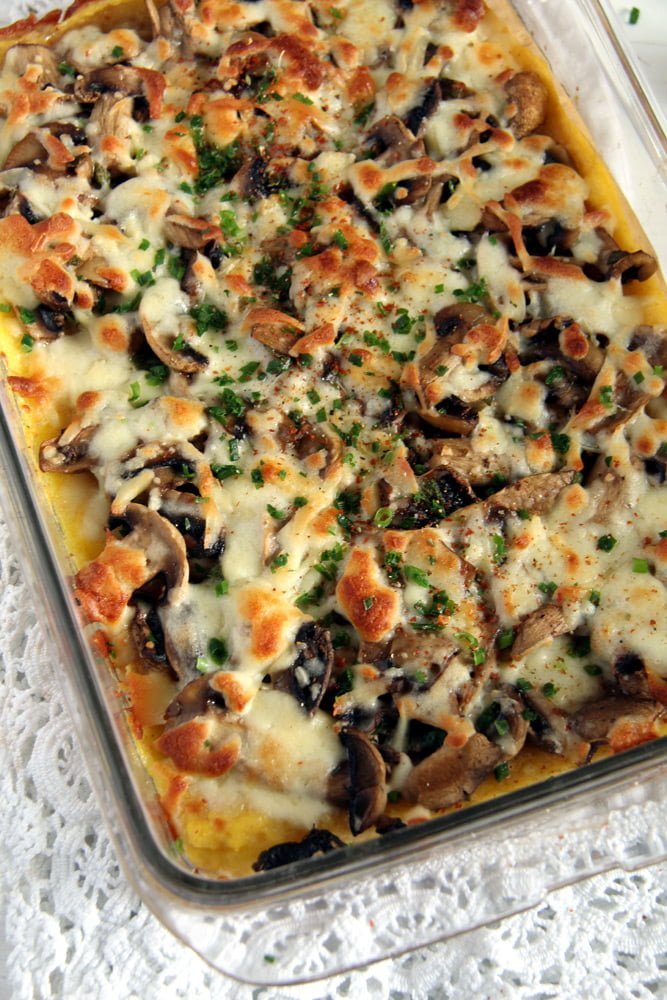 polenta with mushroom and cheese topping