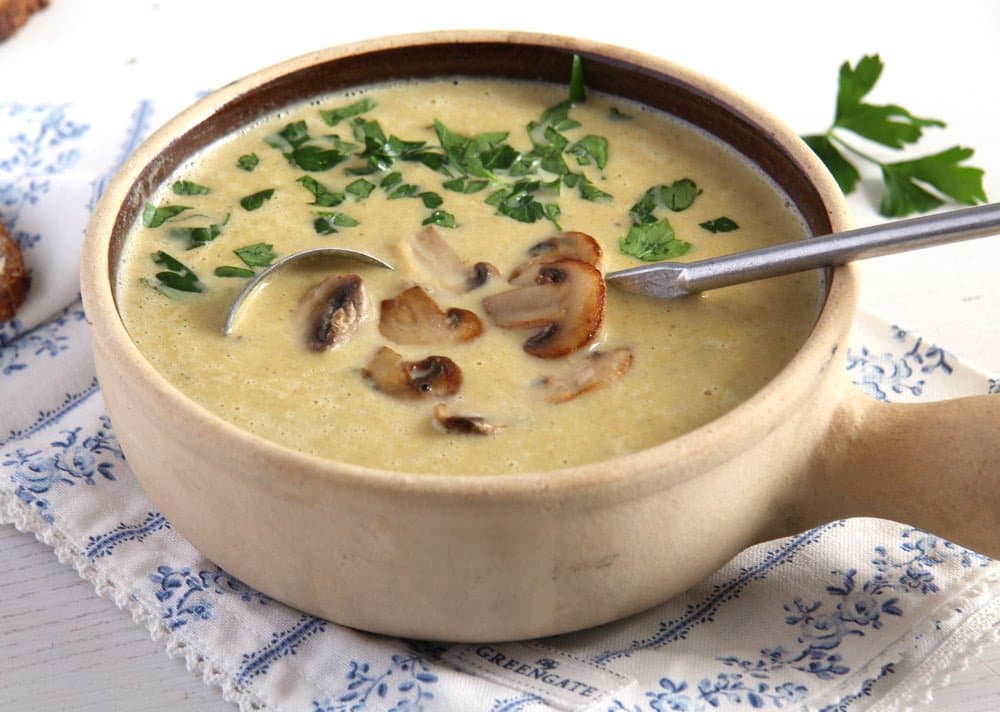 bowl of creamy homemade mushroom soup