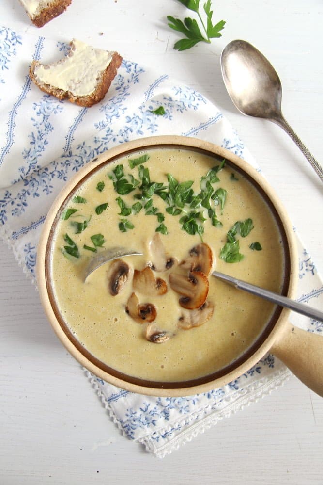 bowl of creamy homemade mushroom soup