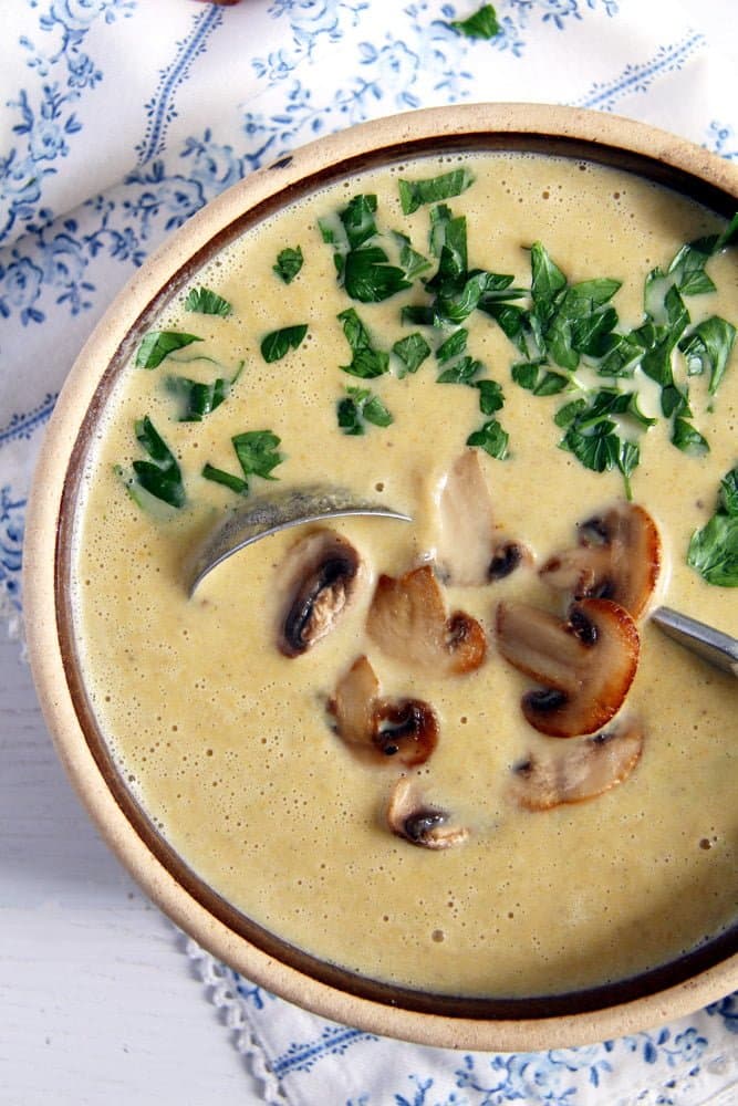 bowl of creamy homemade mushroom soup