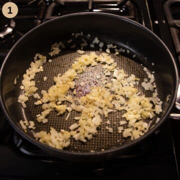 sauteing onions in a saucepan to make rice with veggies.