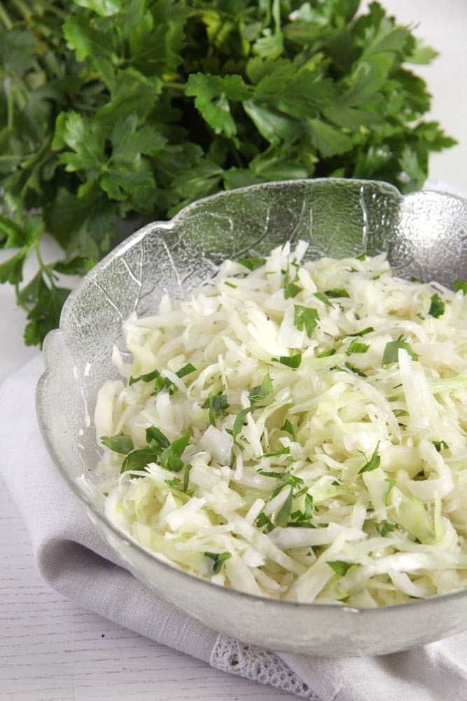 bowl with white cabbage salad