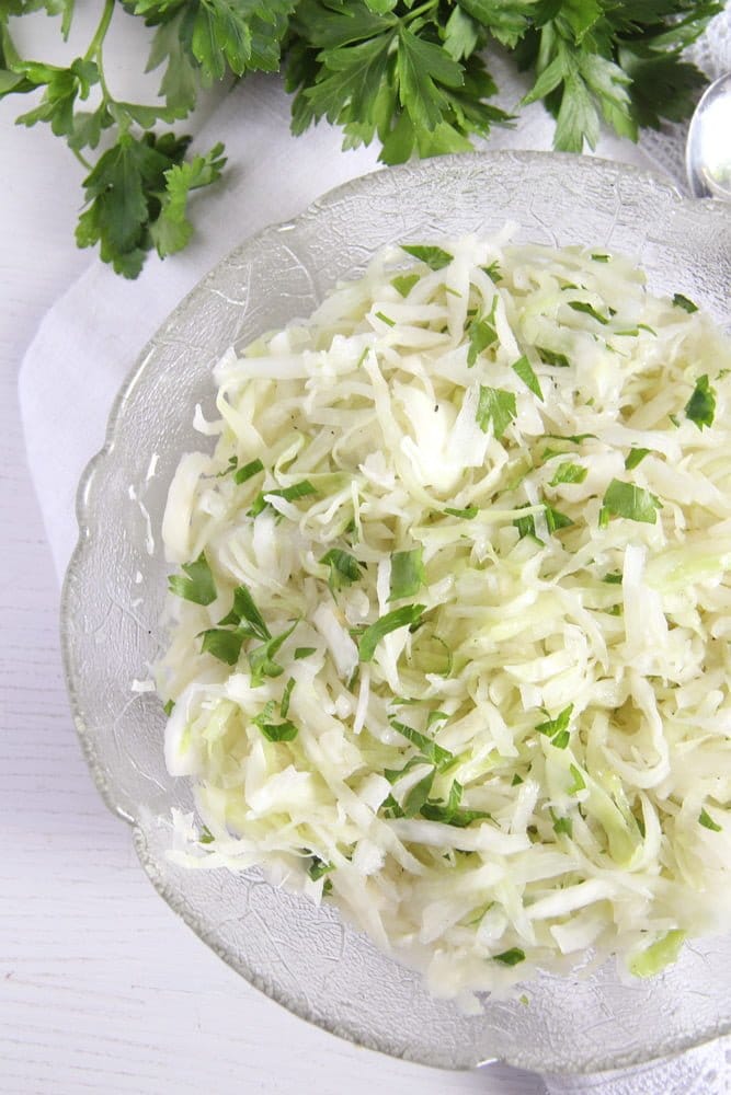 bowl with white cabbage salad
