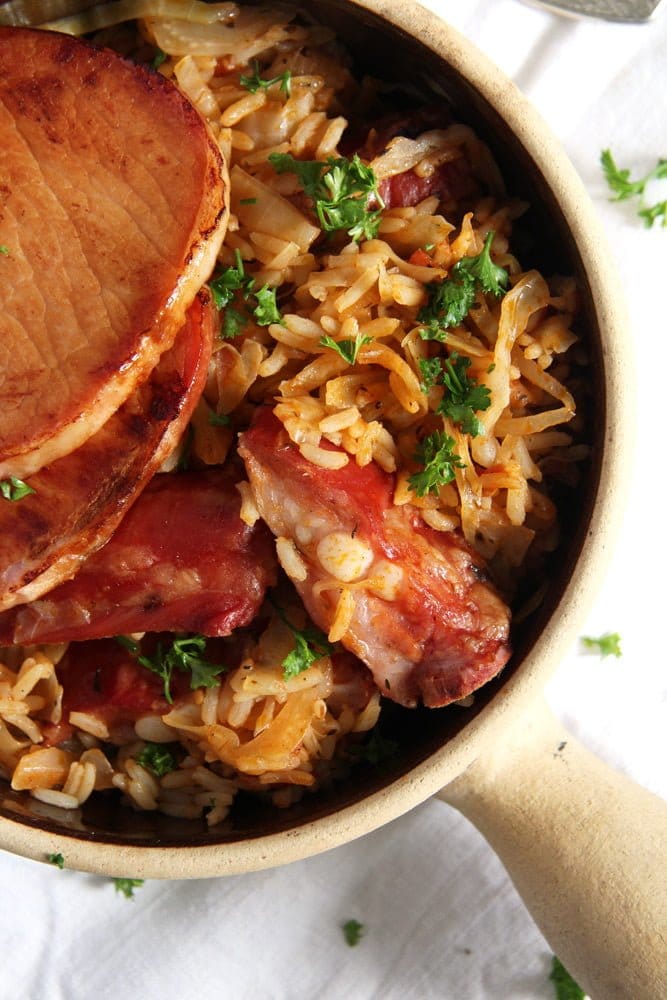 gypsy stew with pork chops, ribs, rice and cabbage