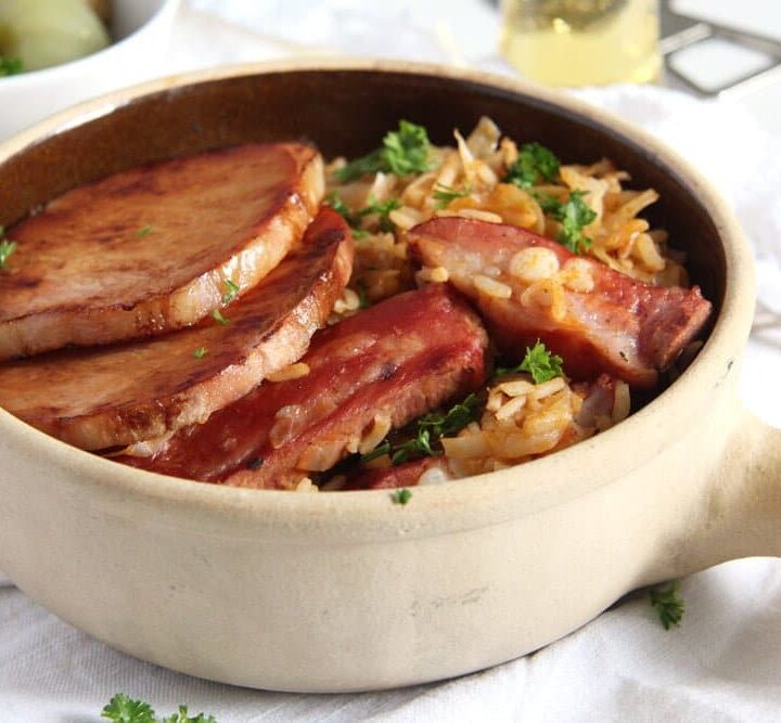 gypsy stew with pork chops, ribs, rice and cabbage
