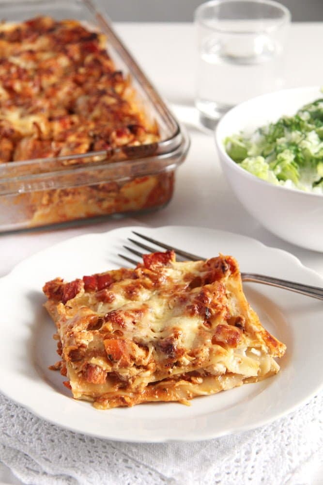 low-fat lasagna with turkey, cream cheese and cottage cheese