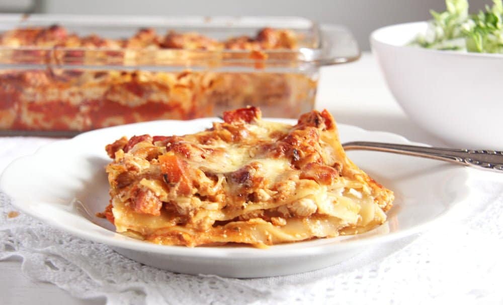 low-fat lasagna with turkey, cream cheese and cottage cheese