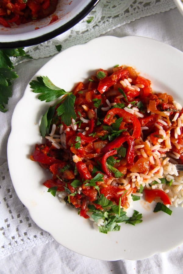 Vegan Hungarian Lecso with rice