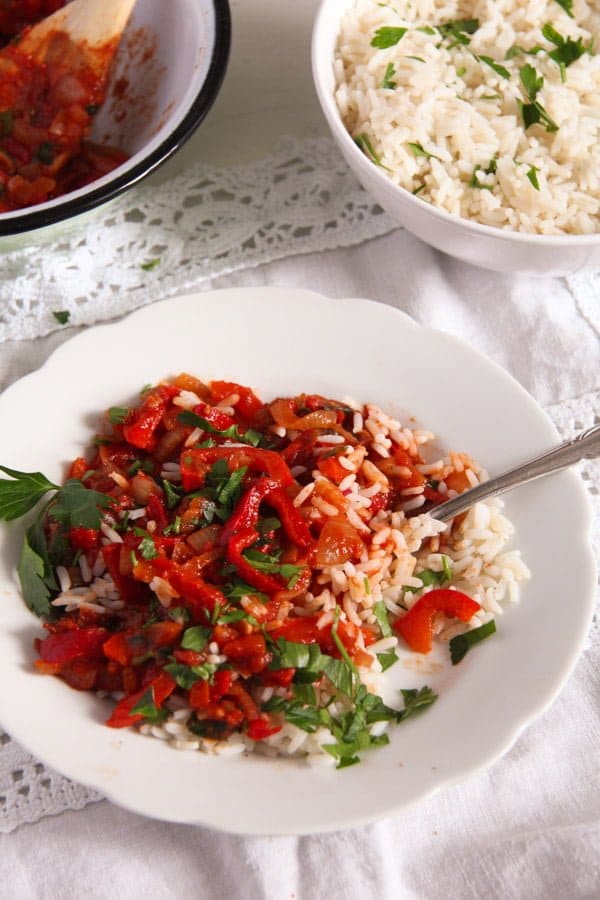 Vegan Hungarian Lecso with rice