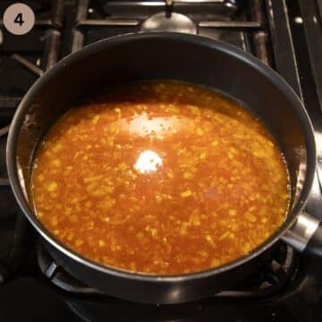 cooking liquid for braising pumpkin in a large saucepan.