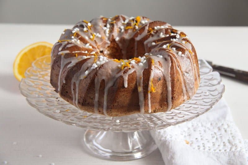 Orange Bundt Cake with Chocolate, Raisins and Almonds