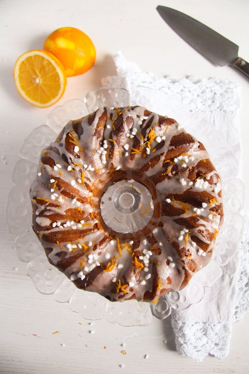 Orange Bundt Cake with Chocolate, Raisins and Almonds