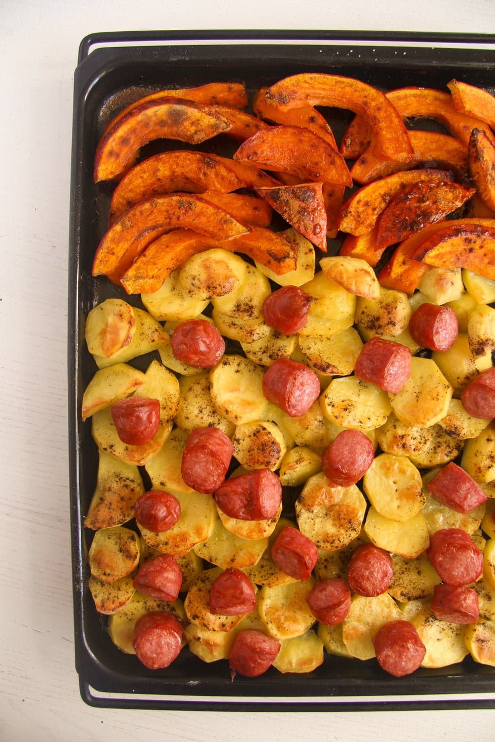 Roasted Potatoes Pumpkin and Sausage Sheet Pan Dinner