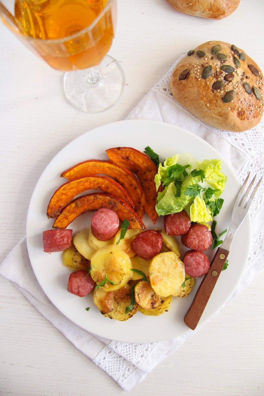 Roasted Potatoes Pumpkin and Sausage Sheet Pan Dinner