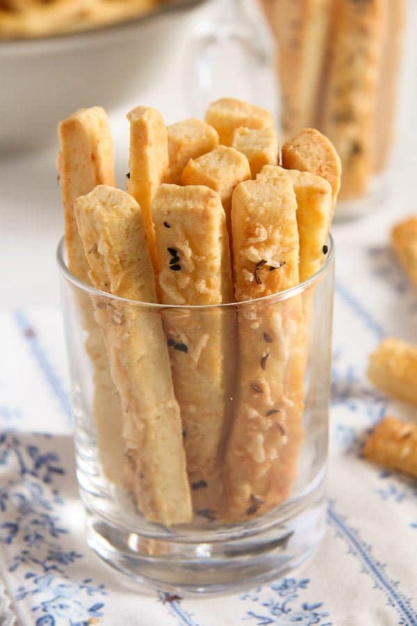 romanian snacks with cheese and caraway seeds in a glass
