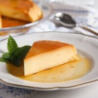 slice of romanian dessert with caramel on a vintage plate