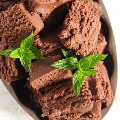 close up romanian-style homemade chocolate bars on a small tray