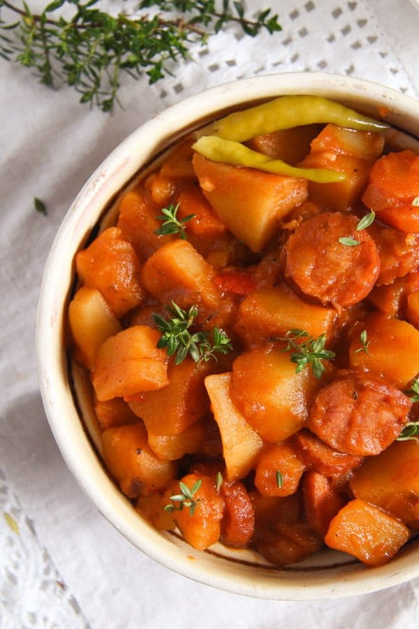 Easy Potato Stew with Cabanossi Sausages and Vegetables