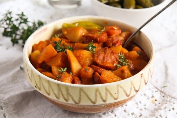 Easy Potato Stew with Cabanossi Sausages and Vegetables