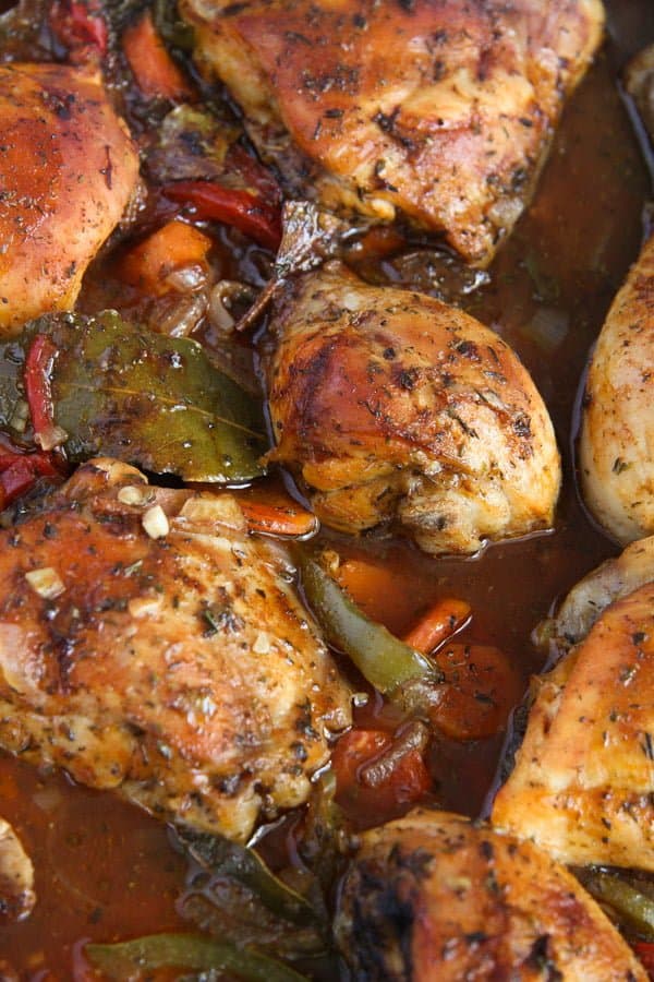 Oven Roasted Chicken Legs with Garlic and Vegetables