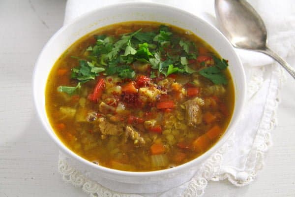 Spicy Yellow Split Lentils and Beef Soup with Vegetables