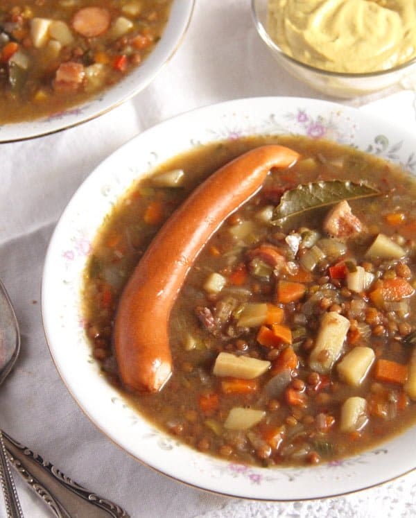 Traditional German Lentil Soup (with Sausages)