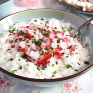 polish cottage cheese dip with radishes and parsley on top.