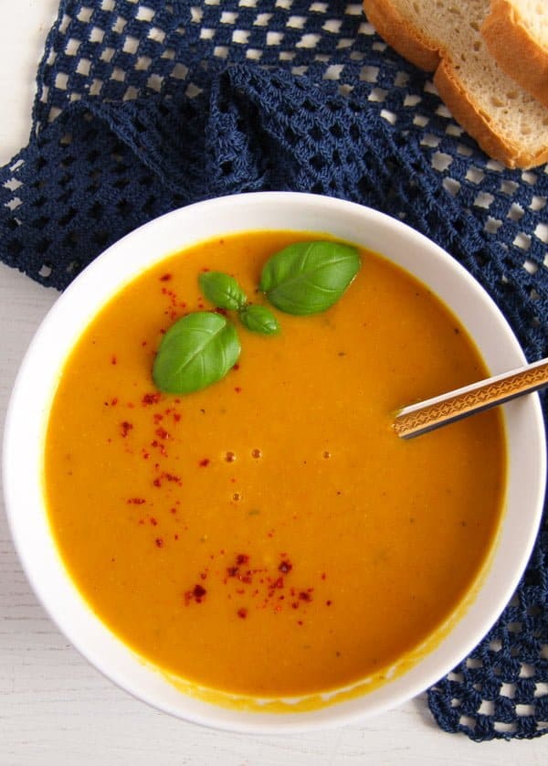 Bowl of Sweet Potato Soup with Coconut Milk and Ginger