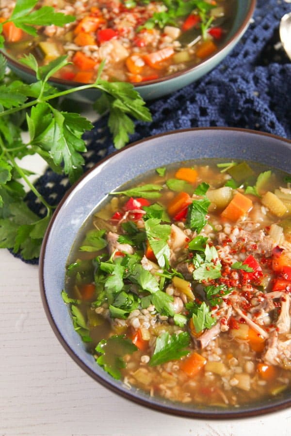 Healthy Turkey or Chicken Buckwheat Soup with Vegetables