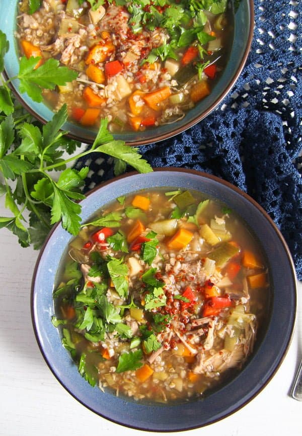 Healthy Turkey or Chicken Buckwheat Soup with Vegetables