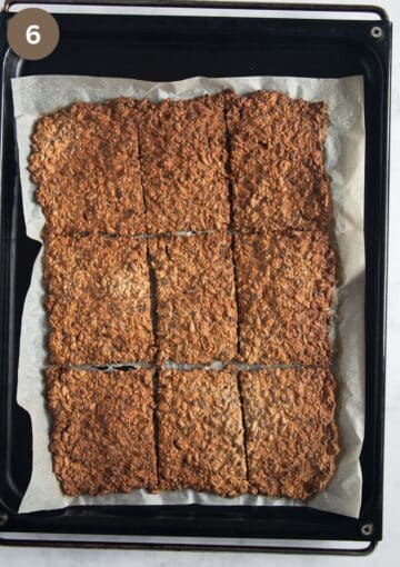 baked crispbread on a lined baking sheet.