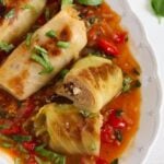 vegetarian stuffed cabbage filled with feta and millet on a plate
