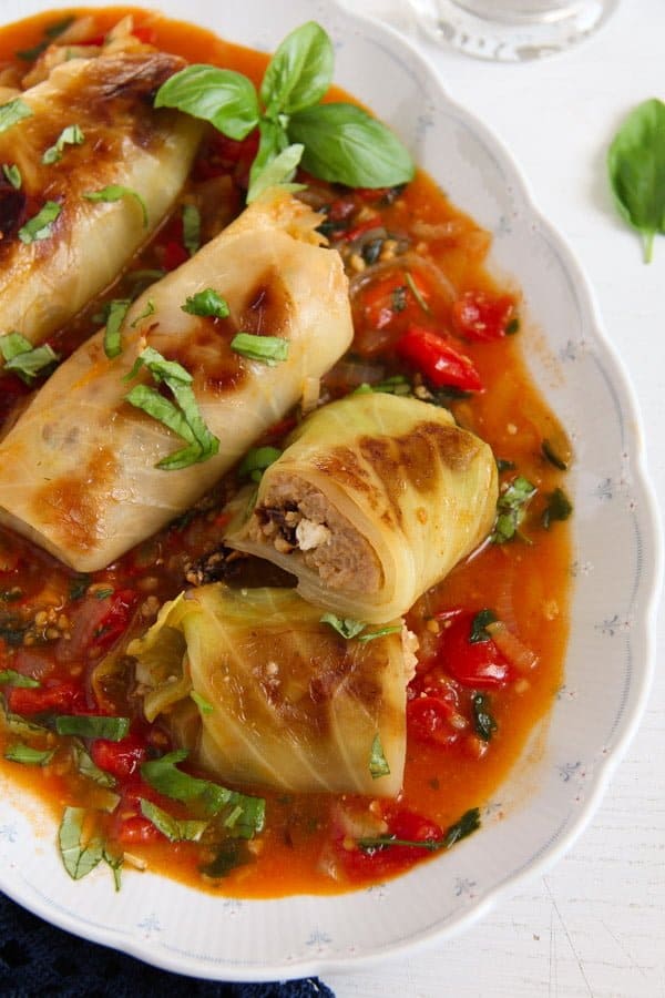Vegetarian Cabbage Rolls with Millet, Tomatoes and Feta