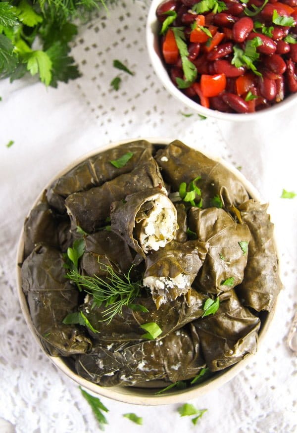Stuffed Vine Leaves with Ricotta, Rice and Herb Filling