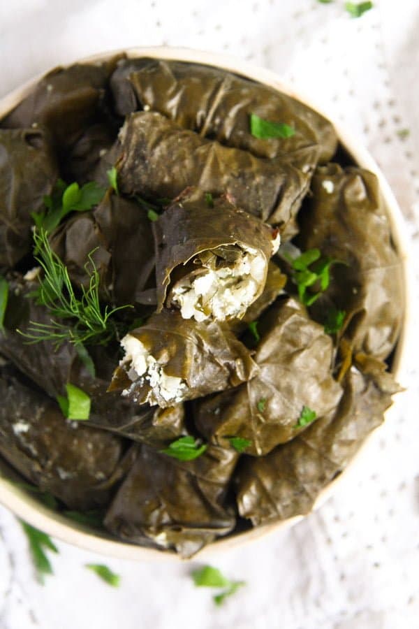 Stuffed Vine Leaves with Ricotta, Rice and Herb Filling