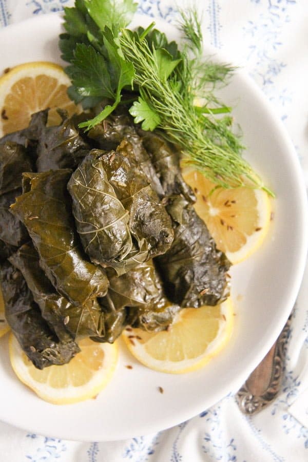 Stuffed Vine Leaves with Fish, Bacon and Rice