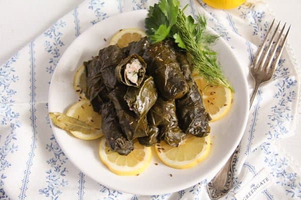 Stuffed Vine Leaves with Fish, Bacon and Rice