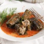 turkish sarma with rice and beef on a plate