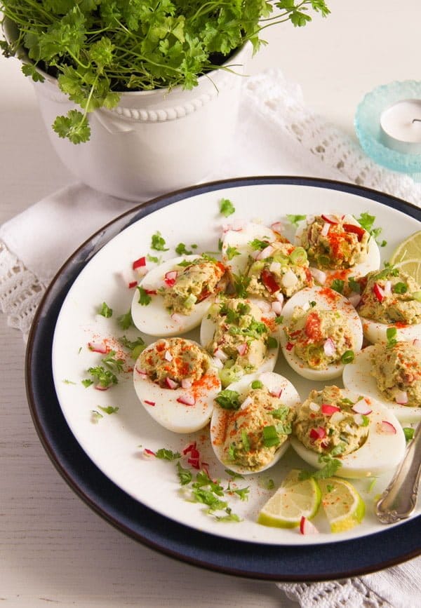 devilled eggs with avocado filling