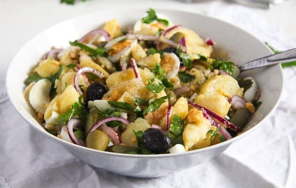 potato salad with eggs and olives