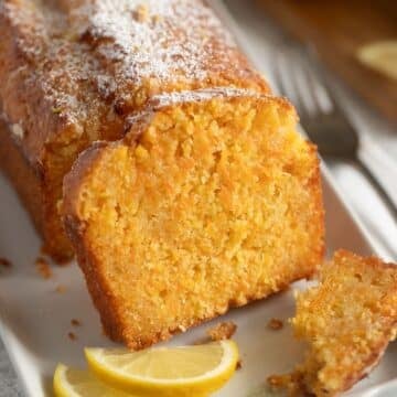 carrot and coconut cake sliced and showing the moist crumb.