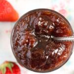 pinterest image of jam jar seen from above with title above.
