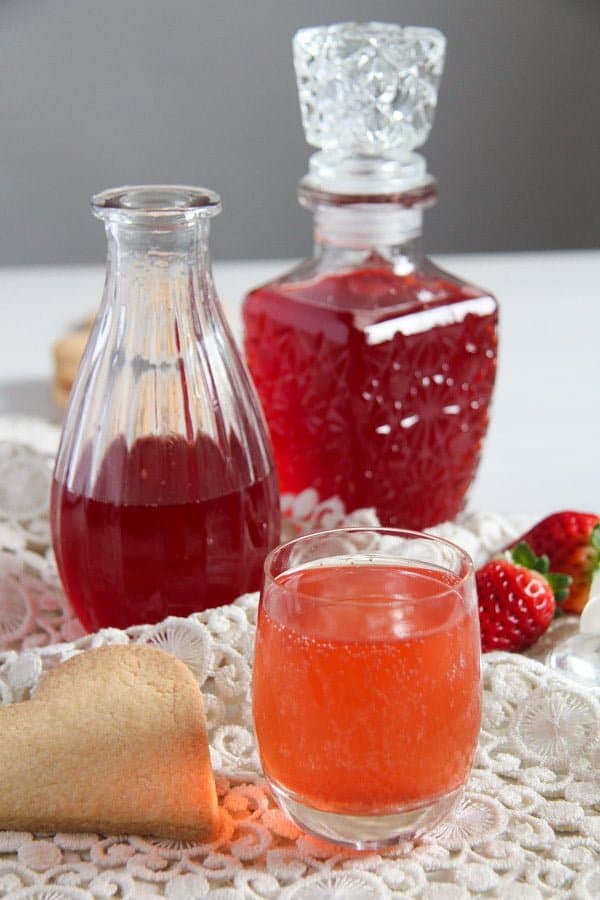 homemade simple syrup with strawberries