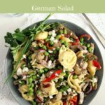 pinterest image with title for summer tortellini salad.