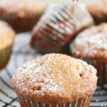 pinterest image with title white chocolate strawberry muffins.