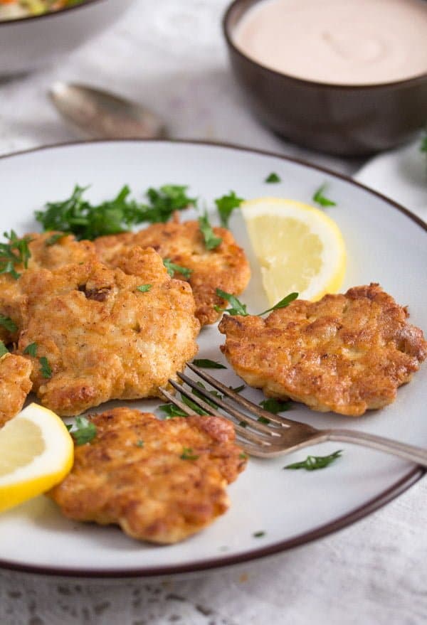 plate with chicken patties
