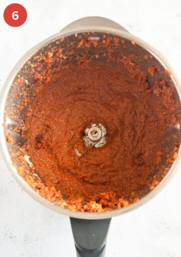 blended roasted pepper and walnut dip in a food processor.